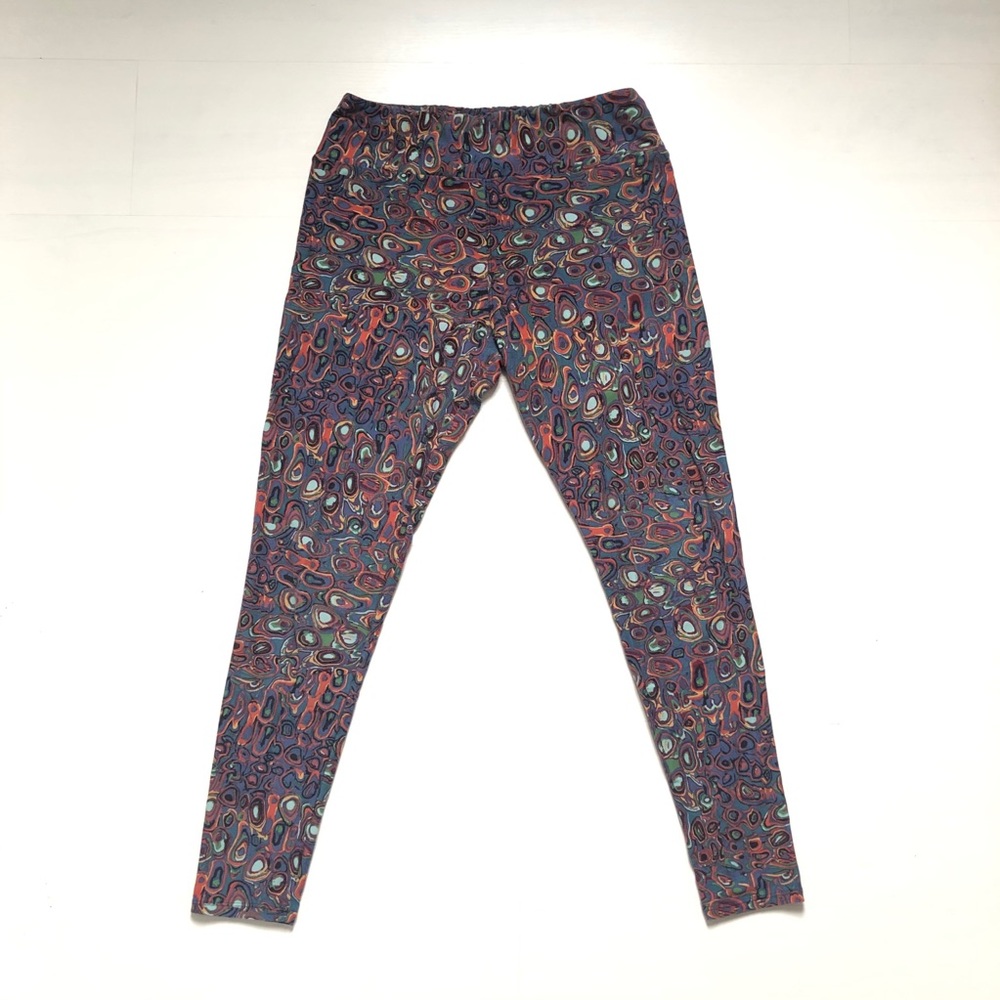 TC LuLaRoe leggings in oil paint design blue multi